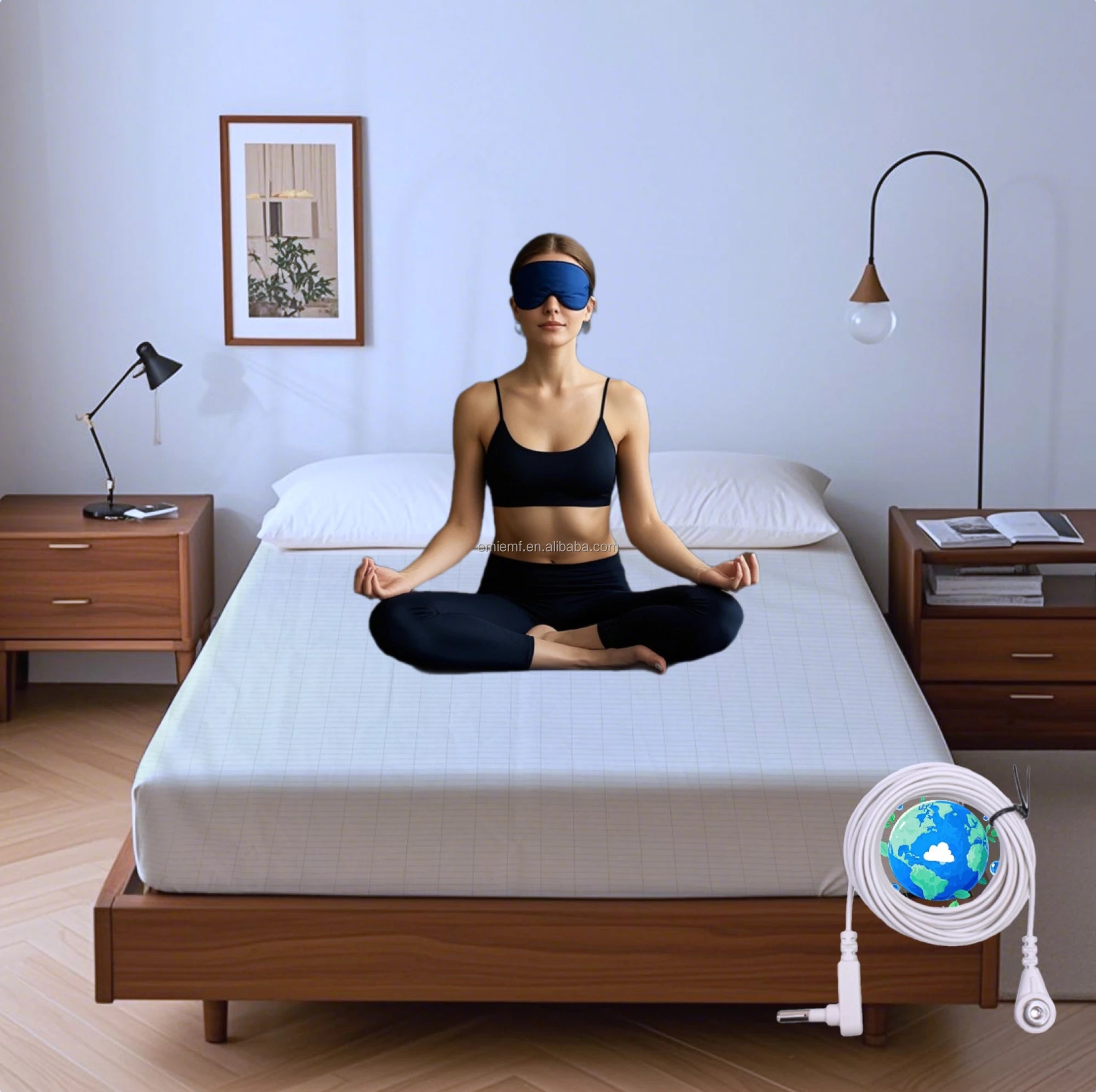 Premium Earthing Sheet with Silver Fiber - 5% Silver Fiber, 95% Organic Cotton - With Grounding Cord - Boost Health & Sleep