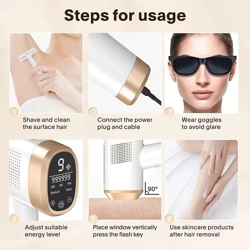 Sapphire Home Use IPL Machine Handheld Electric Epilator with Sapphire Handheld Ice Cooling Laser Hair Removal Skin Rejuvenation