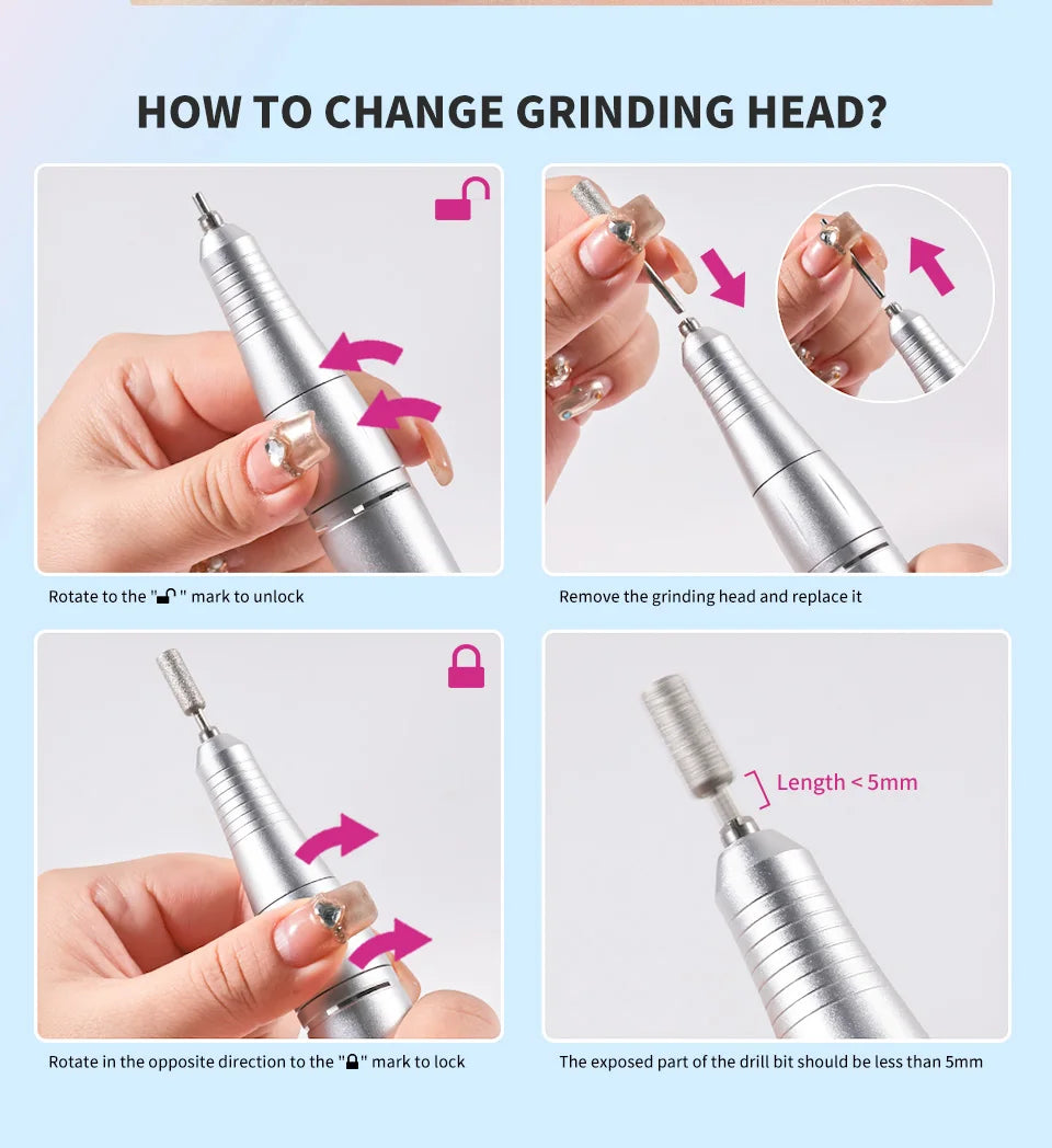 Professional Portable Nail Drill & Electric File Rechargeable 45000 RPM for Acrylic Nails & Gel Polish Removal