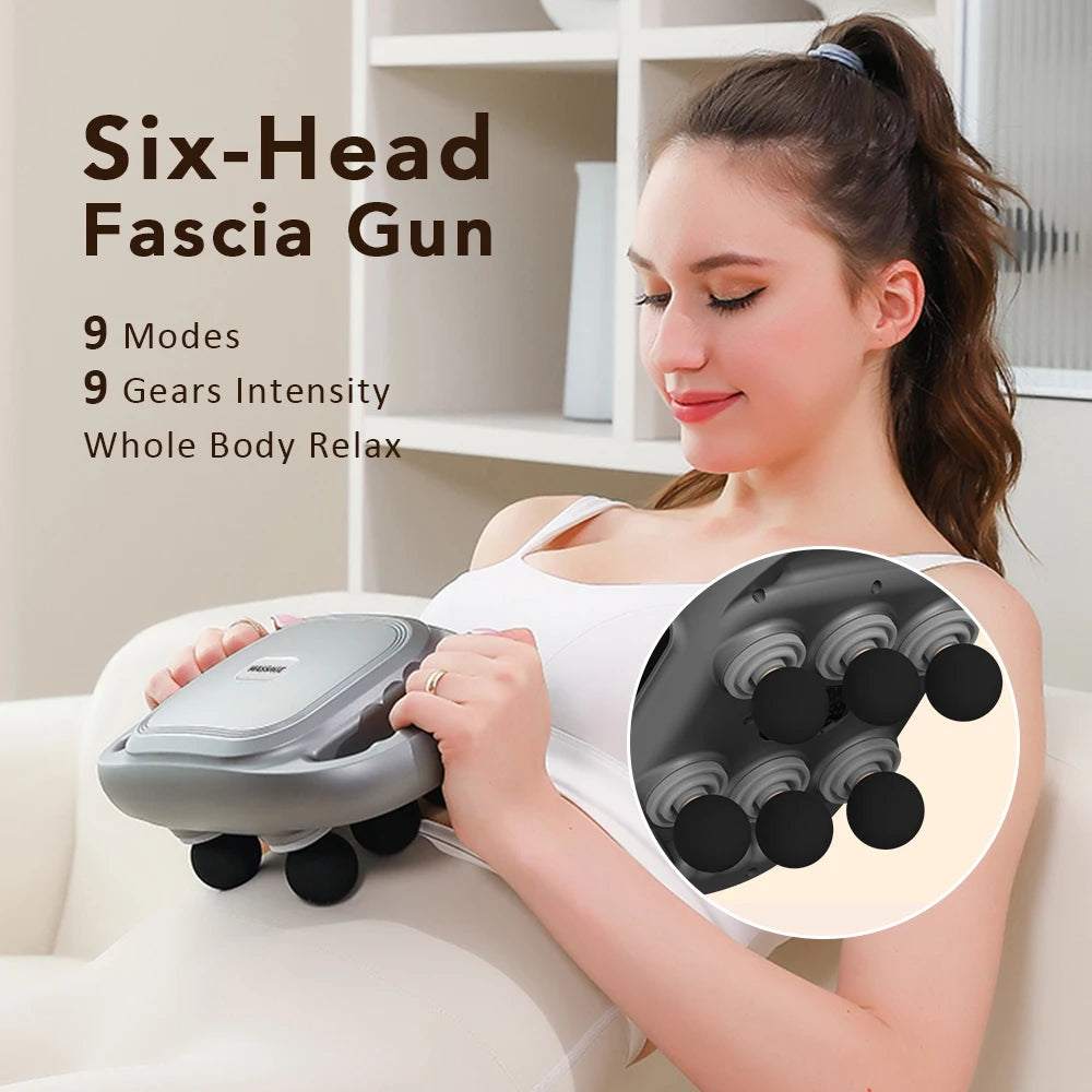 US Free Shipping Cordless Deep Tissue Fascia Gun Six Heads Muscle Relaxation Massage Tool High Frequency Vibration for Body