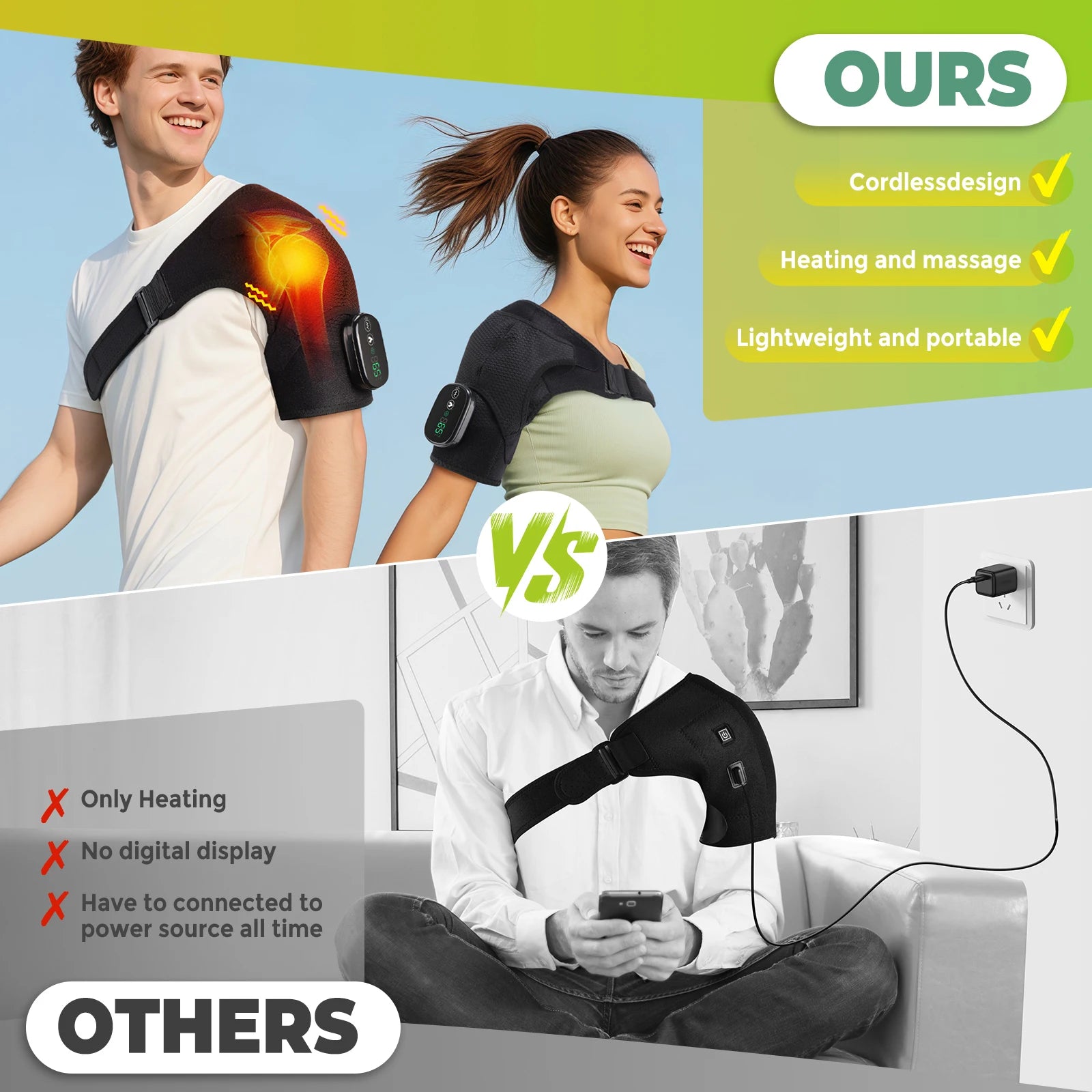 Free US Shipping Wireless Vibration Shoulder Pain Relief Massager Hot Compress Shoulder Wrap Massage Belt