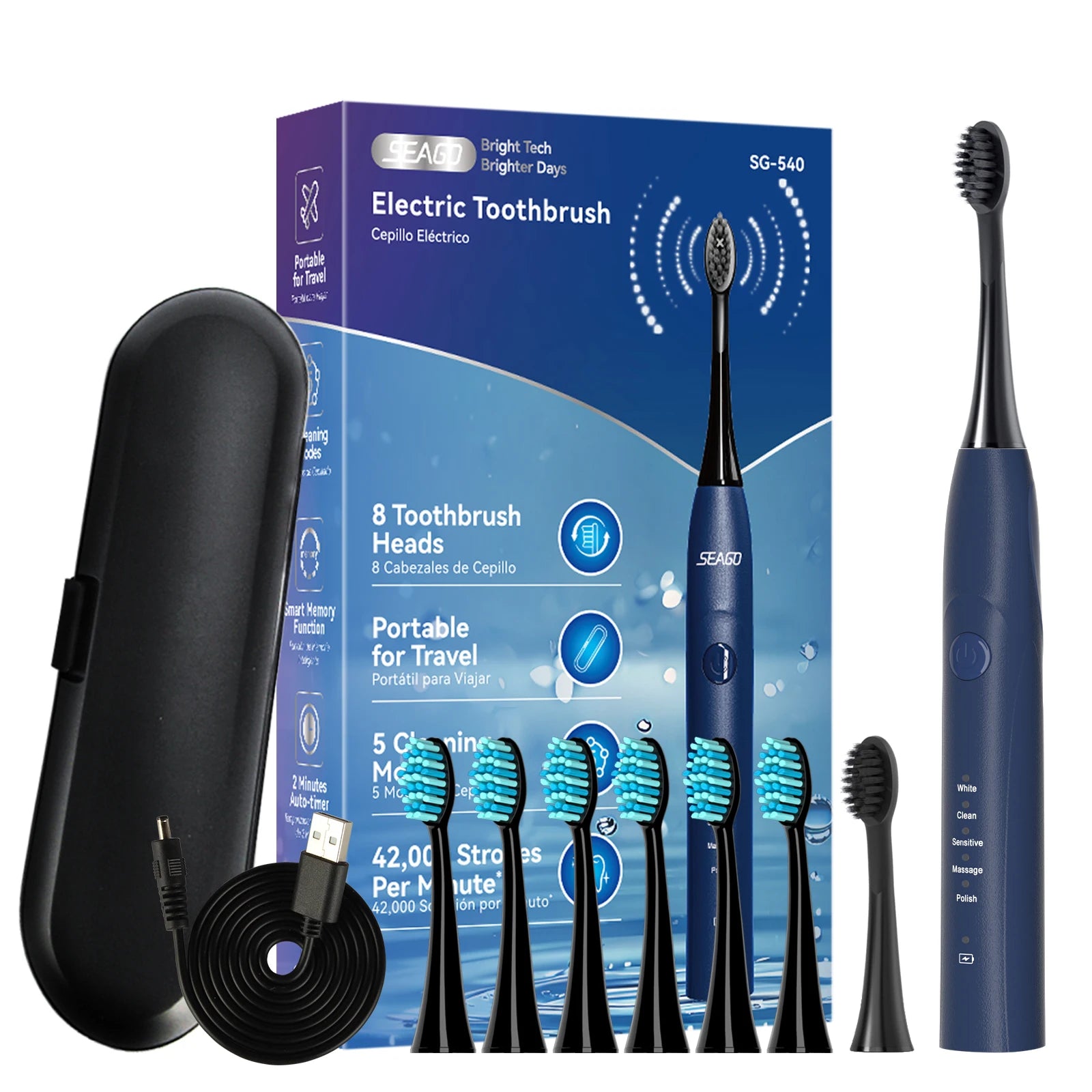 SEAGO Sonic  Rechargeable Electric Toothbrush for Adults with 5 Modes and 2 Mins Timer