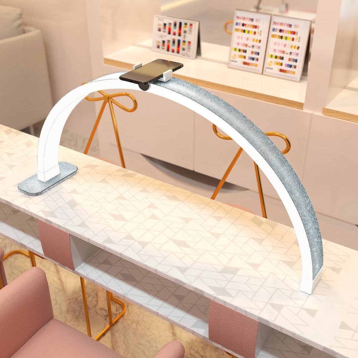 Professionals 30inch LED Nail Art Lamp Half Moon Desk Nail Light Manicure Light with Rhinestones for Nail Tattoo Beauty Salon