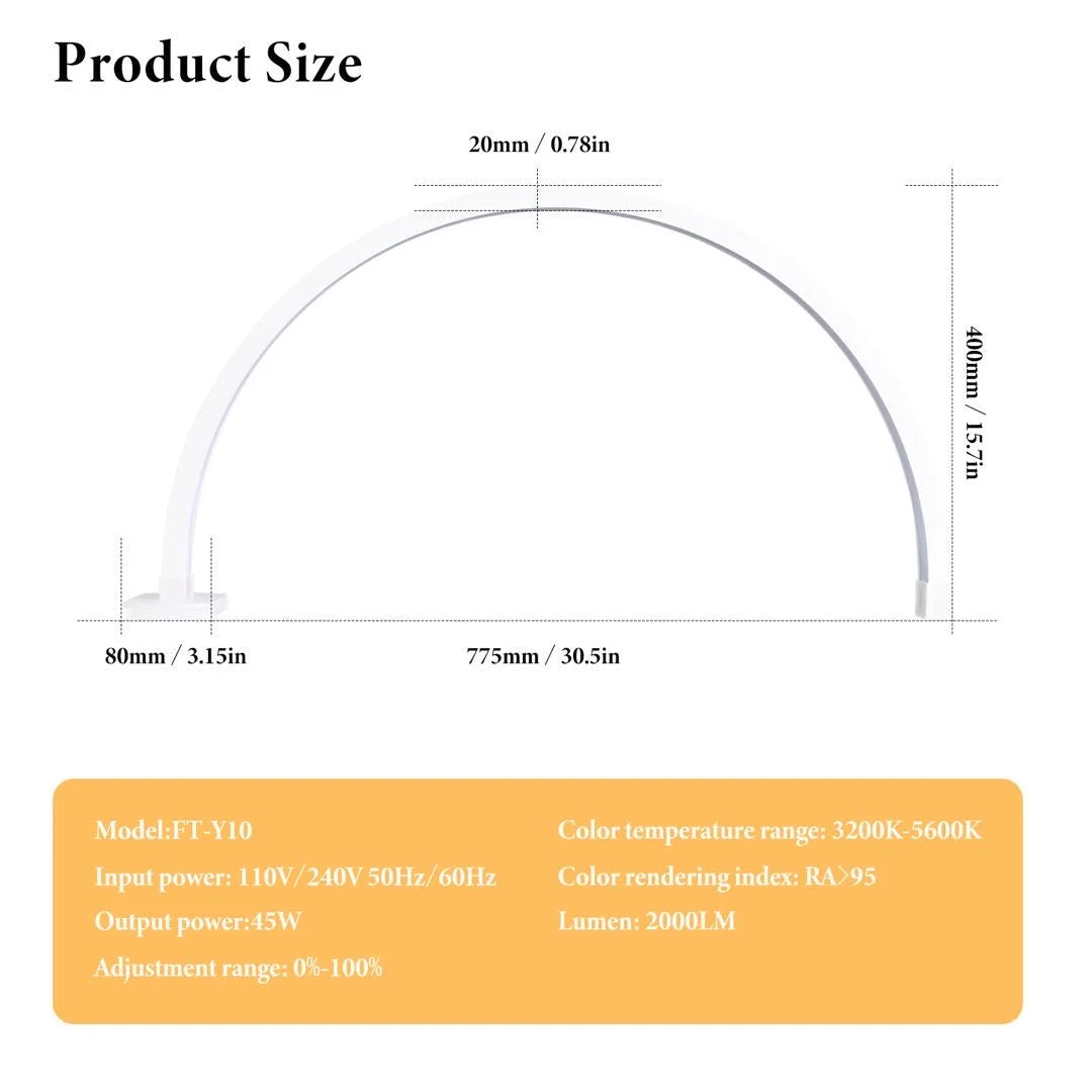 Professionals 30inch LED Nail Art Lamp Half Moon Desk Nail Light Manicure Light with Rhinestones for Nail Tattoo Beauty Salon