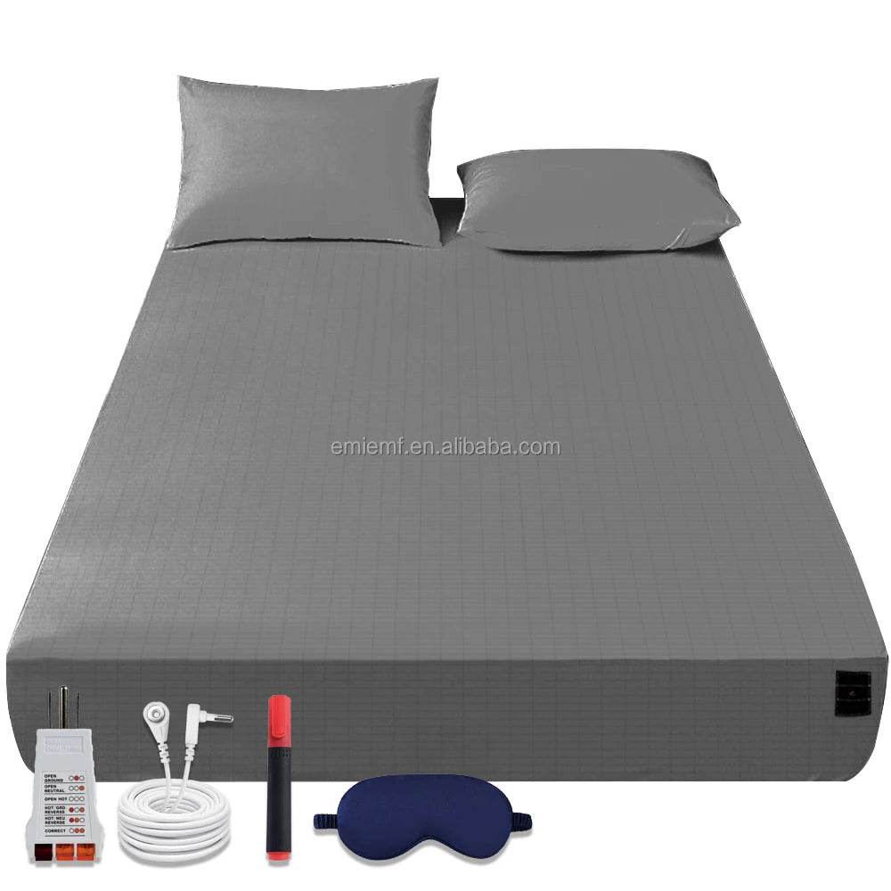 Premium Earthing Sheet with Silver Fiber - 5% Silver Fiber, 95% Organic Cotton - With Grounding Cord - Boost Health & Sleep
