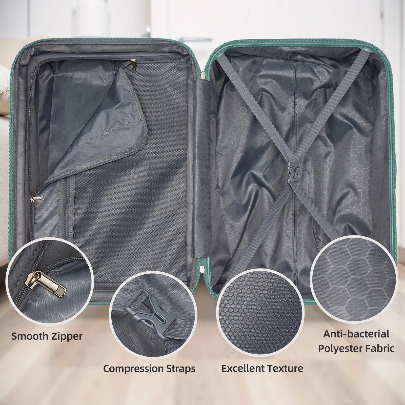 New Spot Durable Fashion Gray-blue Suitcase Five-piece Suit with TSA Customs Lock Is Suitable for Business Travel
