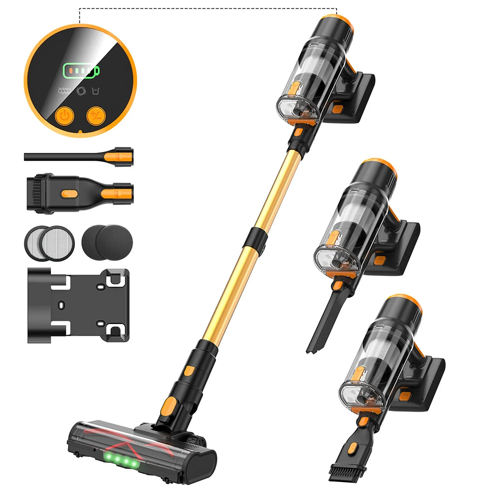 Cordless Vacuum Cleaner, 550W/45Kpa Stick Vacuum with Touch Screen, Max 55 Mins Runtime, Wireless Vacuum Cleaners for Home
