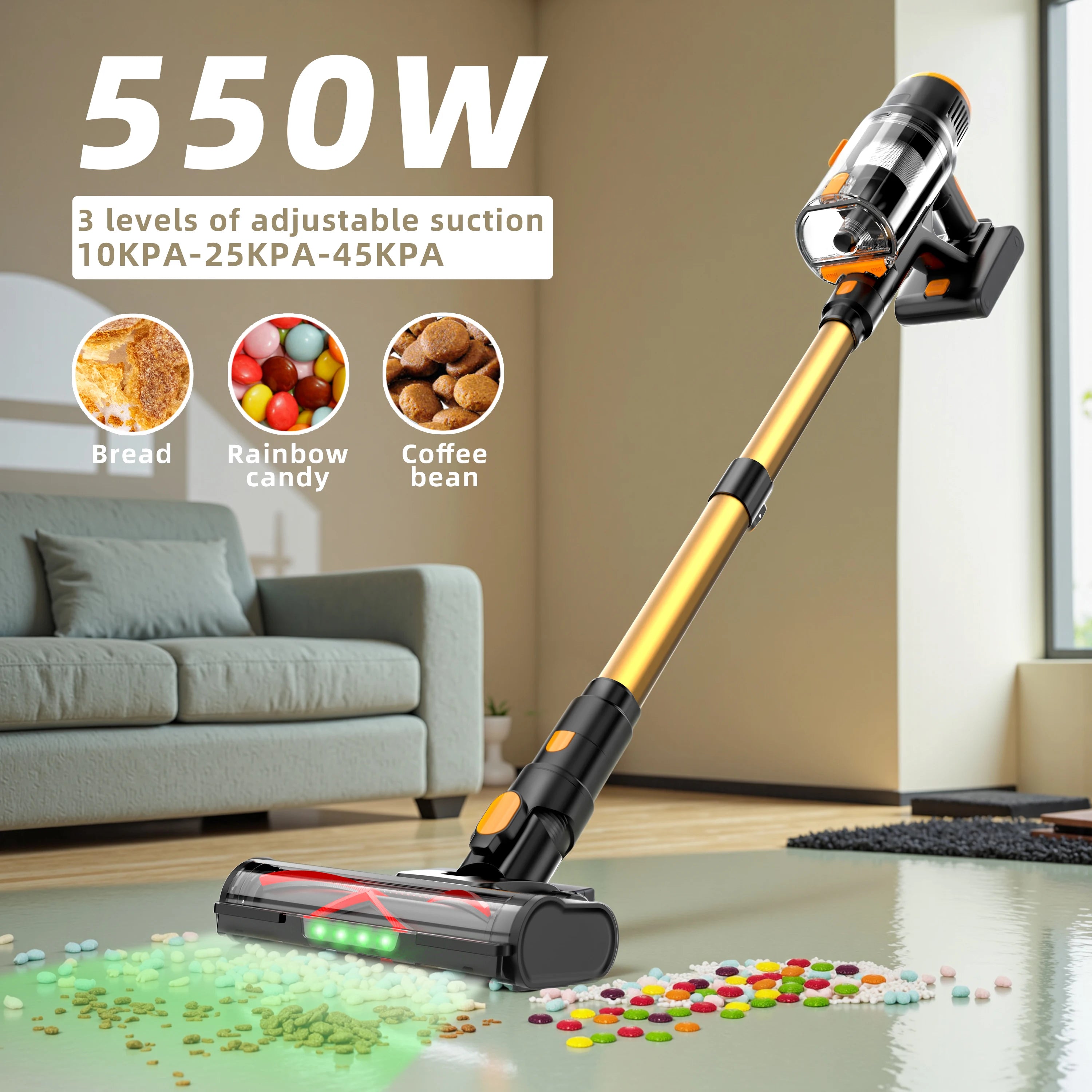 Cordless Vacuum Cleaner, 550W/45Kpa Stick Vacuum with Touch Screen, Max 55 Mins Runtime, Wireless Vacuum Cleaners for Home