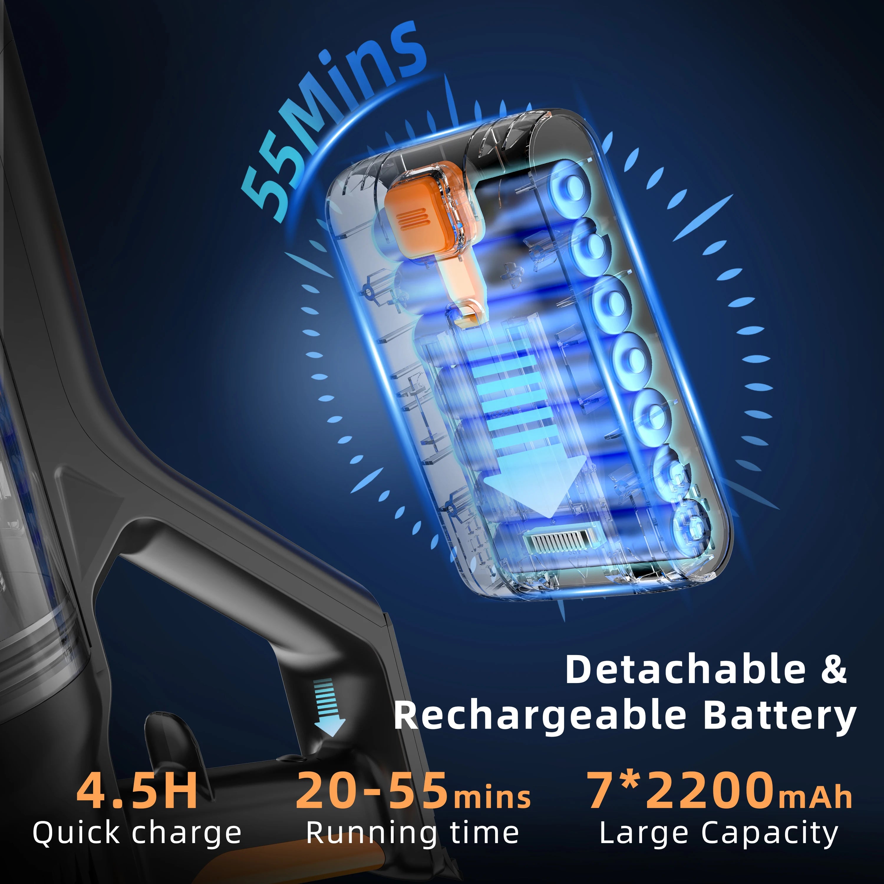 Cordless Vacuum Cleaner, 550W/45Kpa Stick Vacuum with Touch Screen, Max 55 Mins Runtime, Wireless Vacuum Cleaners for Home