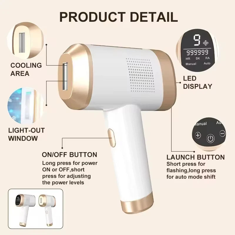 Sapphire Home Use IPL Machine Handheld Electric Epilator with Sapphire Handheld Ice Cooling Laser Hair Removal Skin Rejuvenation
