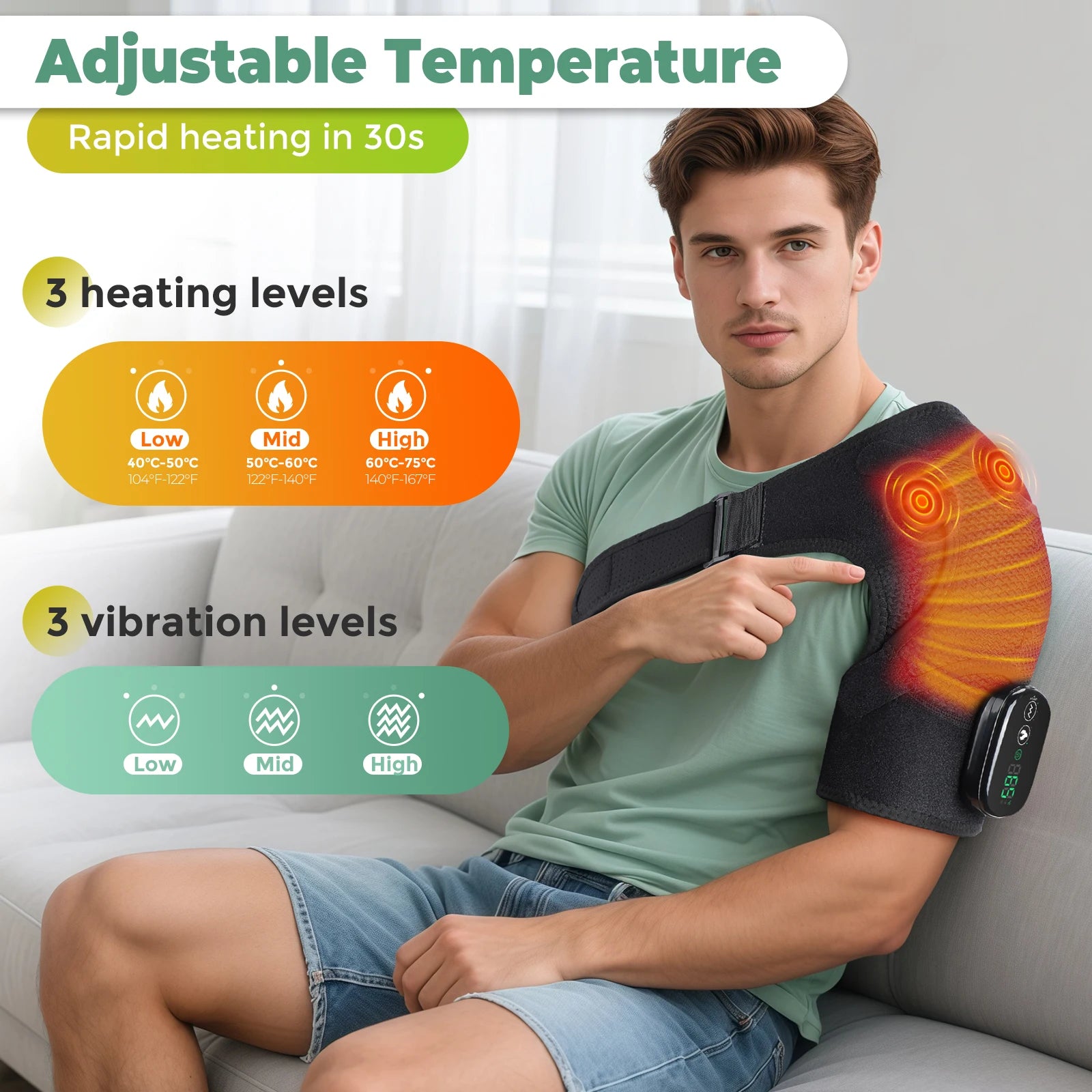 Free US Shipping Wireless Vibration Shoulder Pain Relief Massager Hot Compress Shoulder Wrap Massage Belt