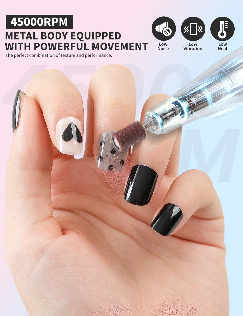 Professional Portable Nail Drill & Electric File Rechargeable 45000 RPM for Acrylic Nails & Gel Polish Removal