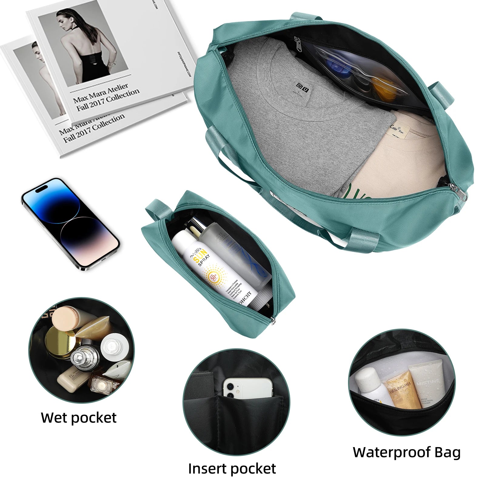 New Spot Durable Fashion Gray-blue Suitcase Five-piece Suit with TSA Customs Lock Is Suitable for Business Travel