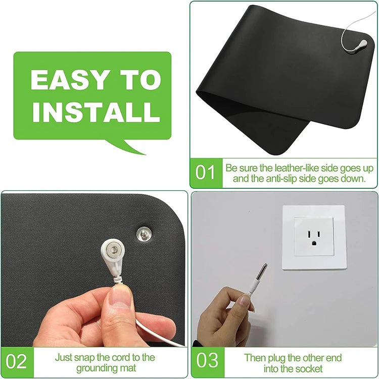 Large Grounding Mat 60x90cm with Durable Leather Surface and Grounding Cord Earthing Mat for Home and Office EMF Reduction