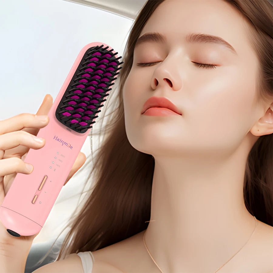 Portable Wireless Rechargeable USB Fast Professional Permanent Ceramic Flat Iron Cordless Mini Hair Straightener Brush Comb