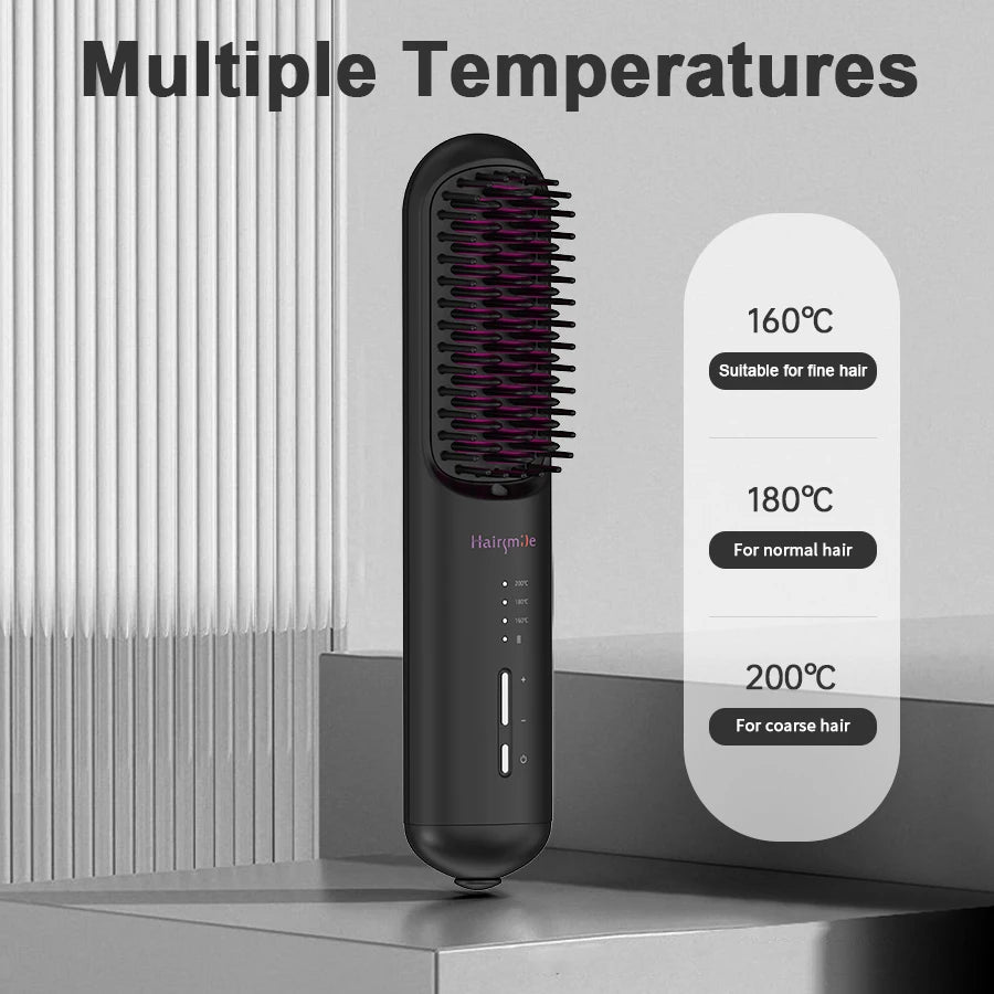 Portable Wireless Rechargeable USB Fast Professional Permanent Ceramic Flat Iron Cordless Mini Hair Straightener Brush Comb