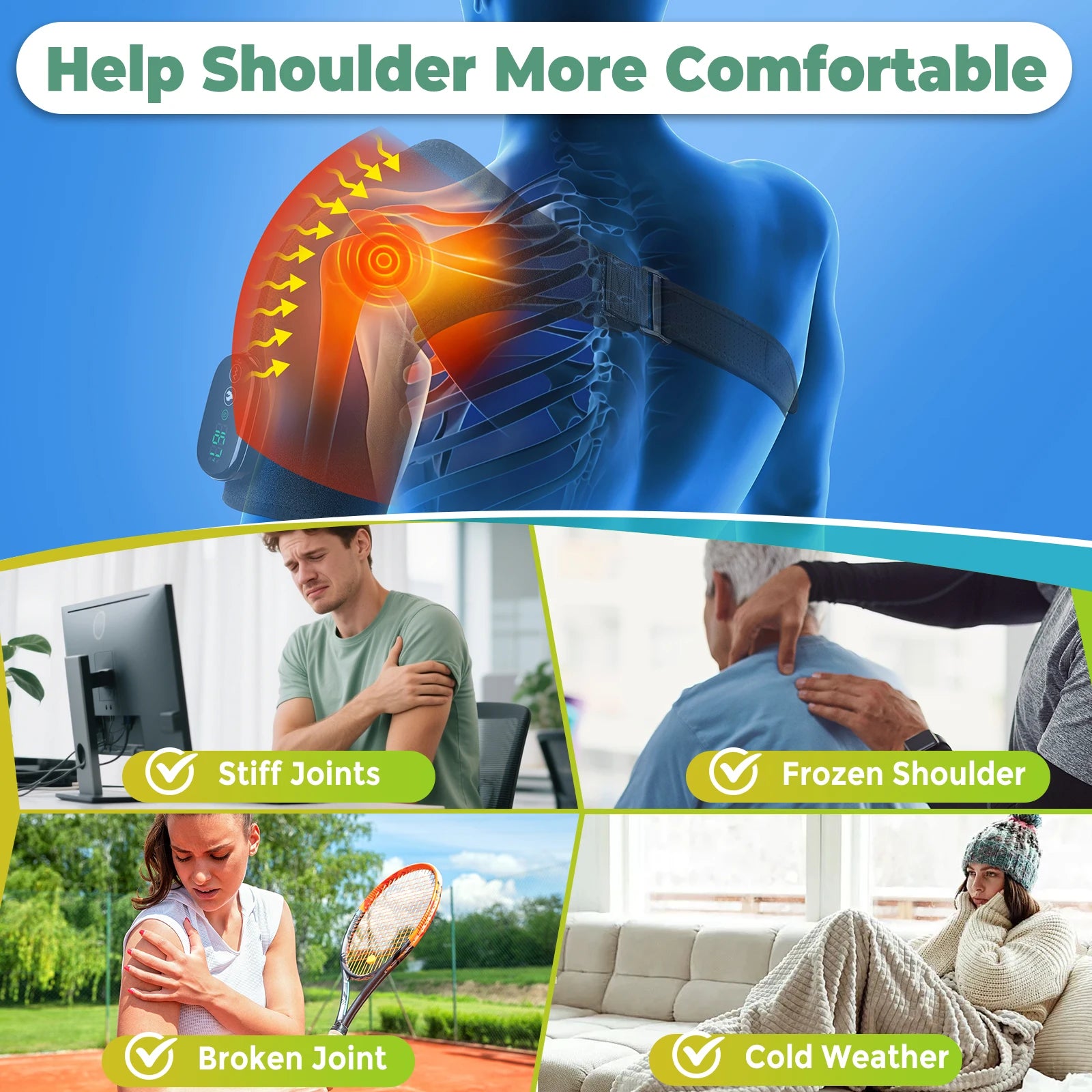 Free US Shipping Wireless Vibration Shoulder Pain Relief Massager Hot Compress Shoulder Wrap Massage Belt