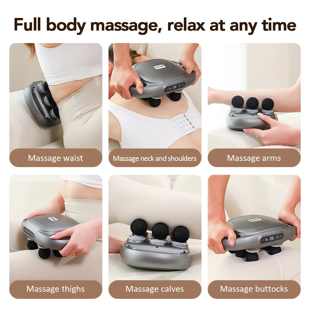 US Free Shipping Cordless Deep Tissue Fascia Gun Six Heads Muscle Relaxation Massage Tool High Frequency Vibration for Body