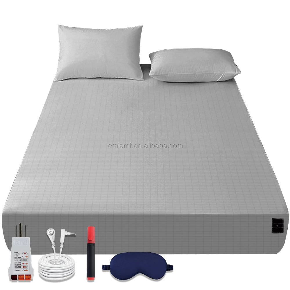 Premium Earthing Sheet with Silver Fiber - 5% Silver Fiber, 95% Organic Cotton - With Grounding Cord - Boost Health & Sleep