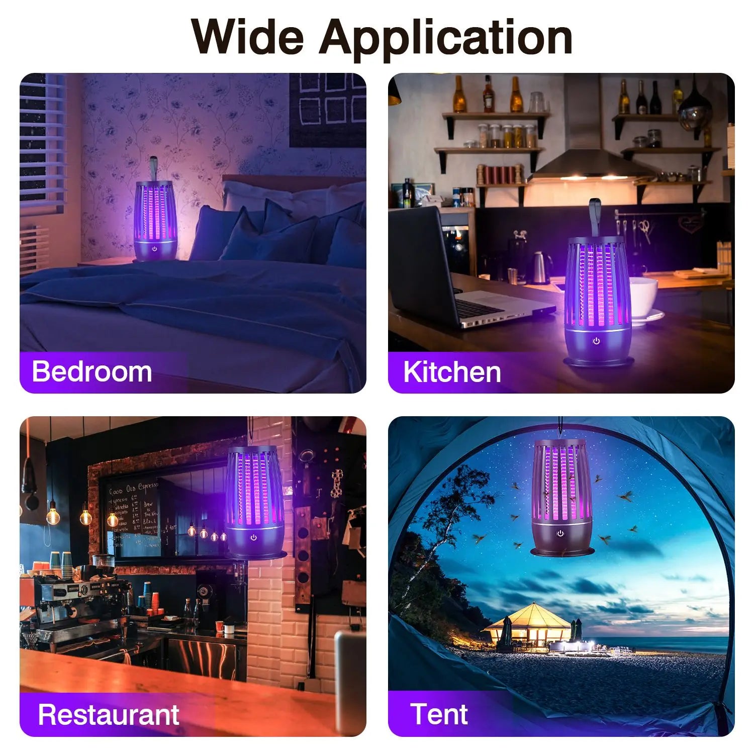 Rechargeable UV Light Electric Mosquito Killer Lamp Indoor Outdoor Bug Zapper with Night Light Strap Max 1615Square Feet Range