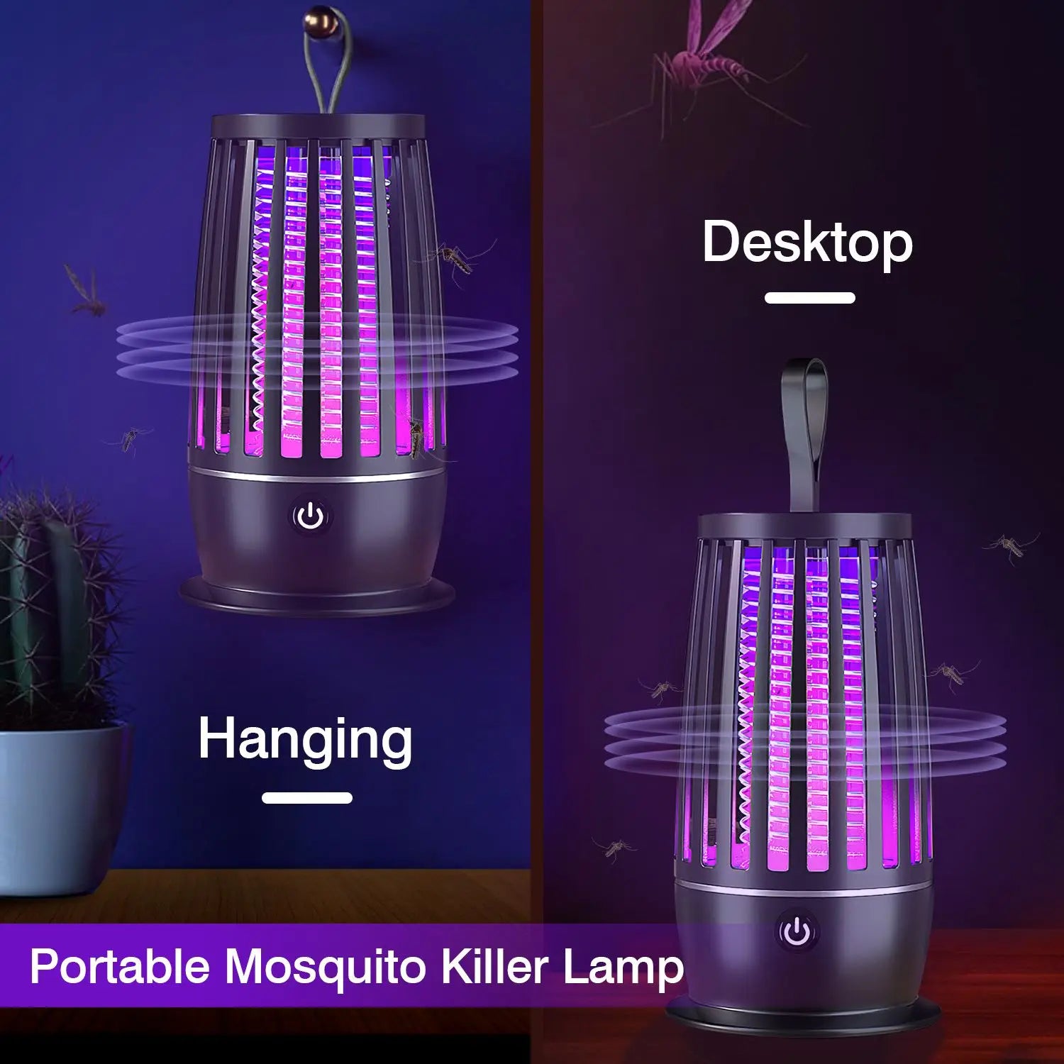 Rechargeable UV Light Electric Mosquito Killer Lamp Indoor Outdoor Bug Zapper with Night Light Strap Max 1615Square Feet Range