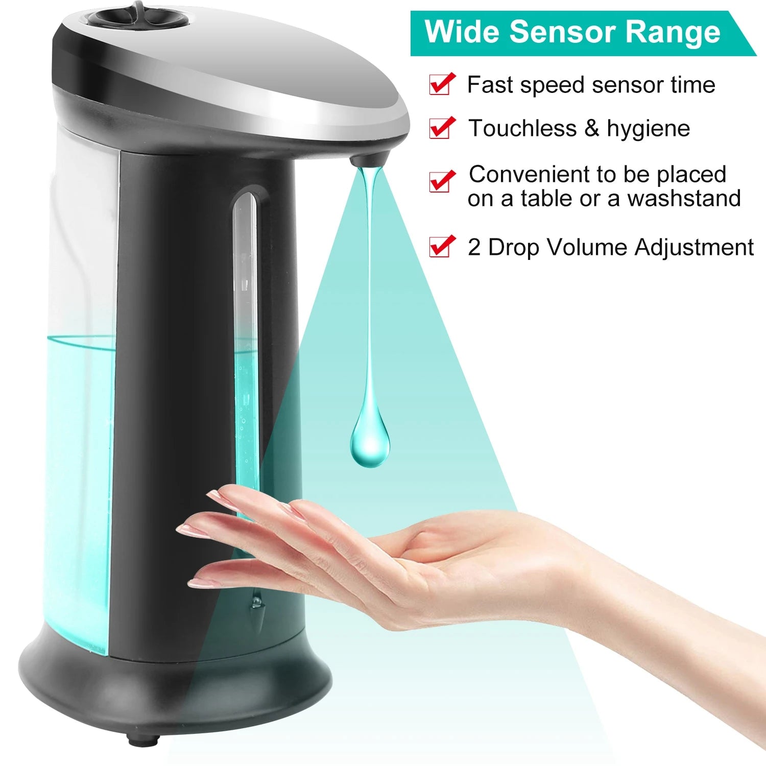 1pc Automatic 400ML 16.9OZ Anti-Slip Sensor Dispenser Refillable Hand Gel Desktop Dispenser with 2 Drop Volume Adjustment
