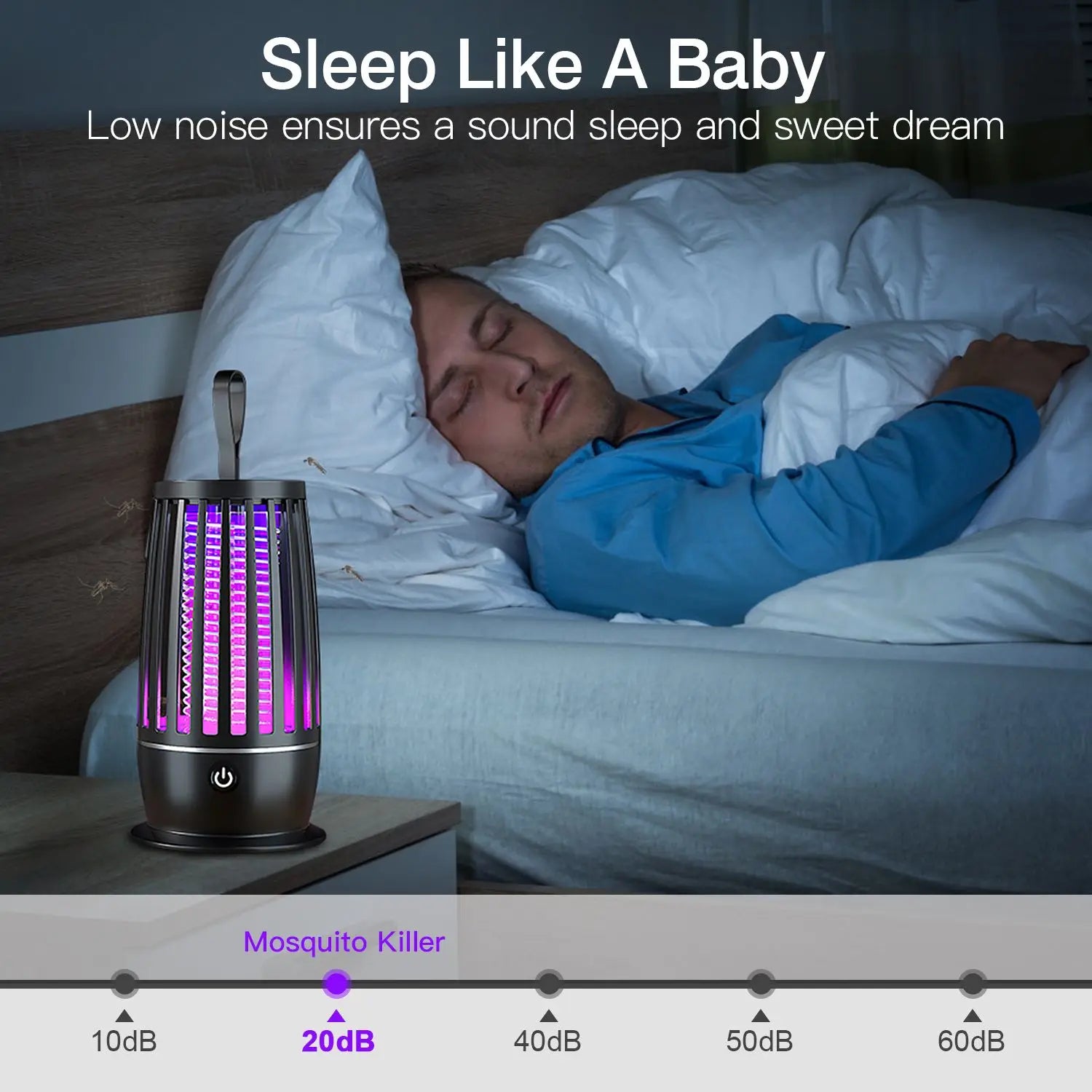 Rechargeable UV Light Electric Mosquito Killer Lamp Indoor Outdoor Bug Zapper with Night Light Strap Max 1615Square Feet Range