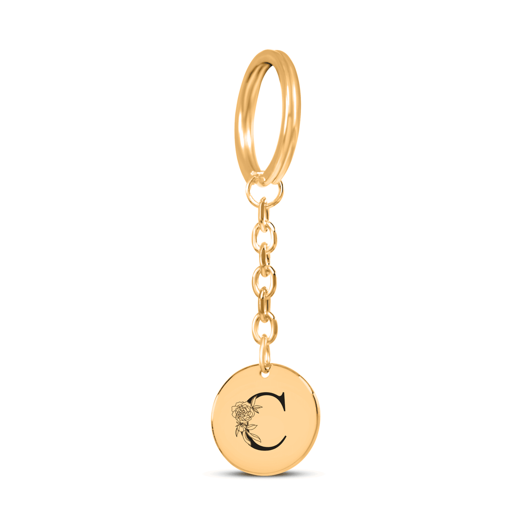 Floral Initial Keychain – C