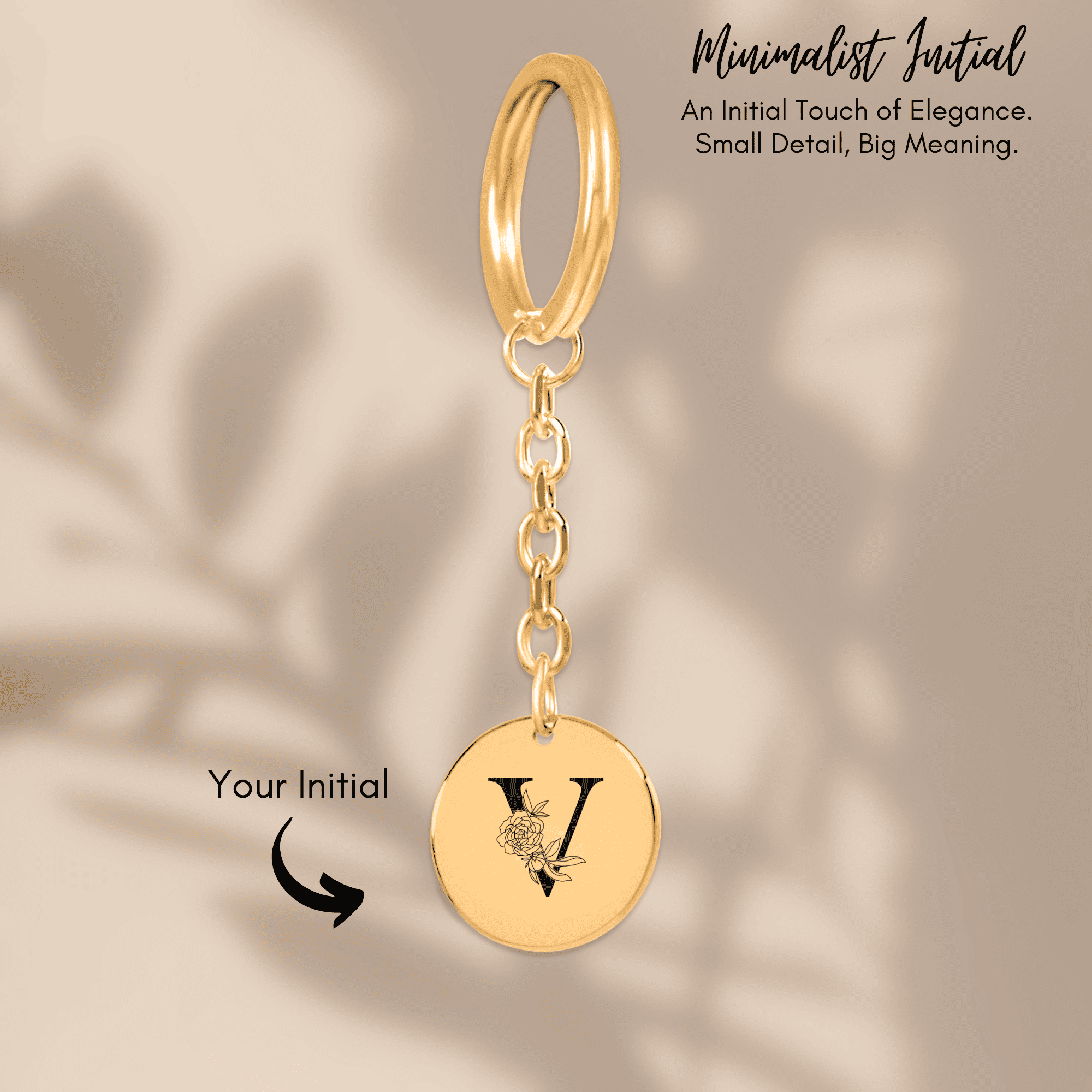 Floral Initial Keychain – V