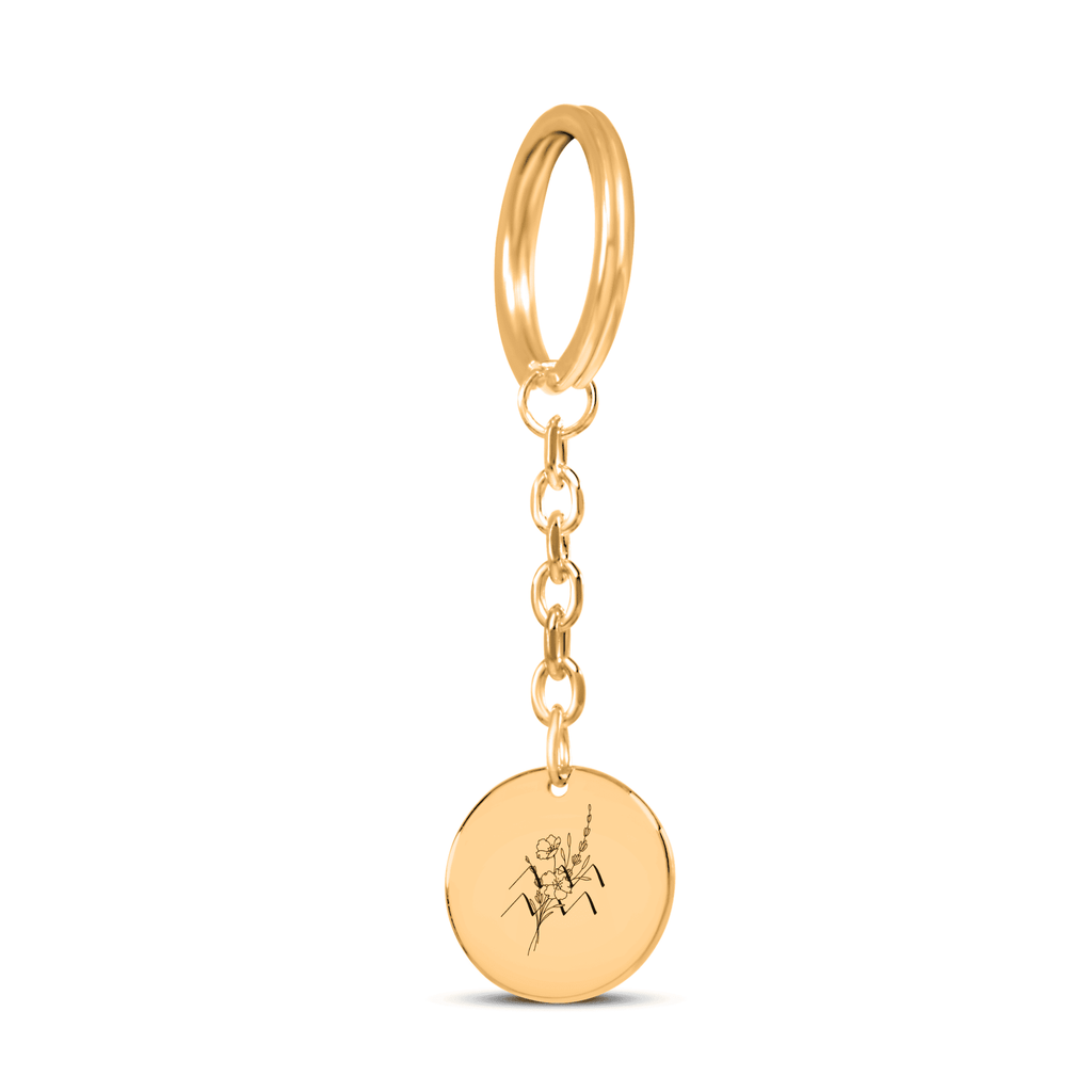 Aquarius Floral Zodiac Sign Coin Keychain