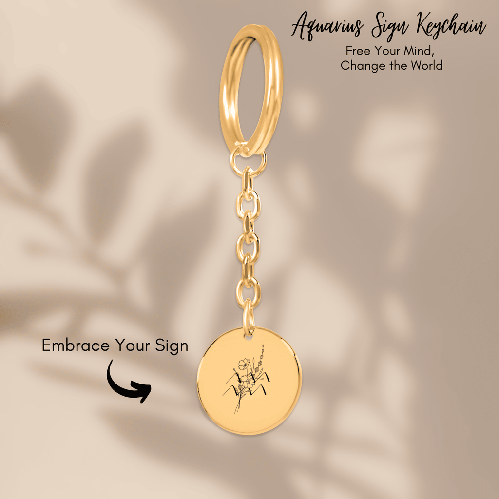 Aquarius Floral Zodiac Sign Coin Keychain