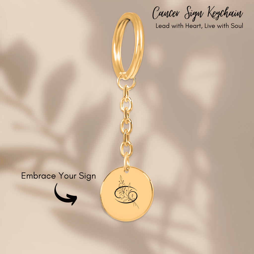 Cancer Floral Zodiac Sign Coin Keychain