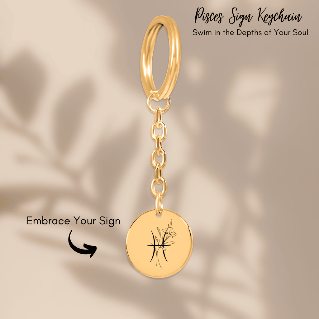 Pisces Floral  Zodiac Sign Coin Keychain