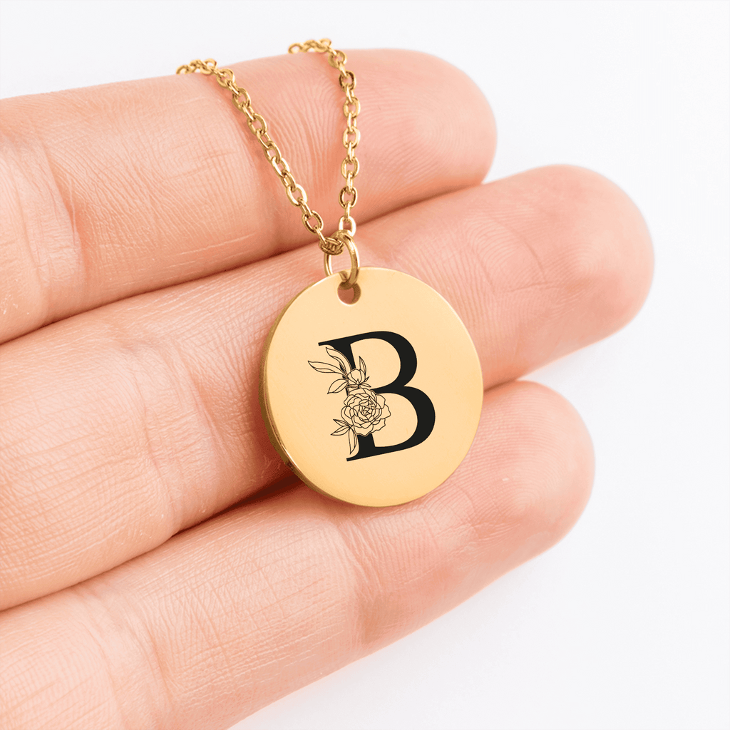 Floral Initial Necklace – B