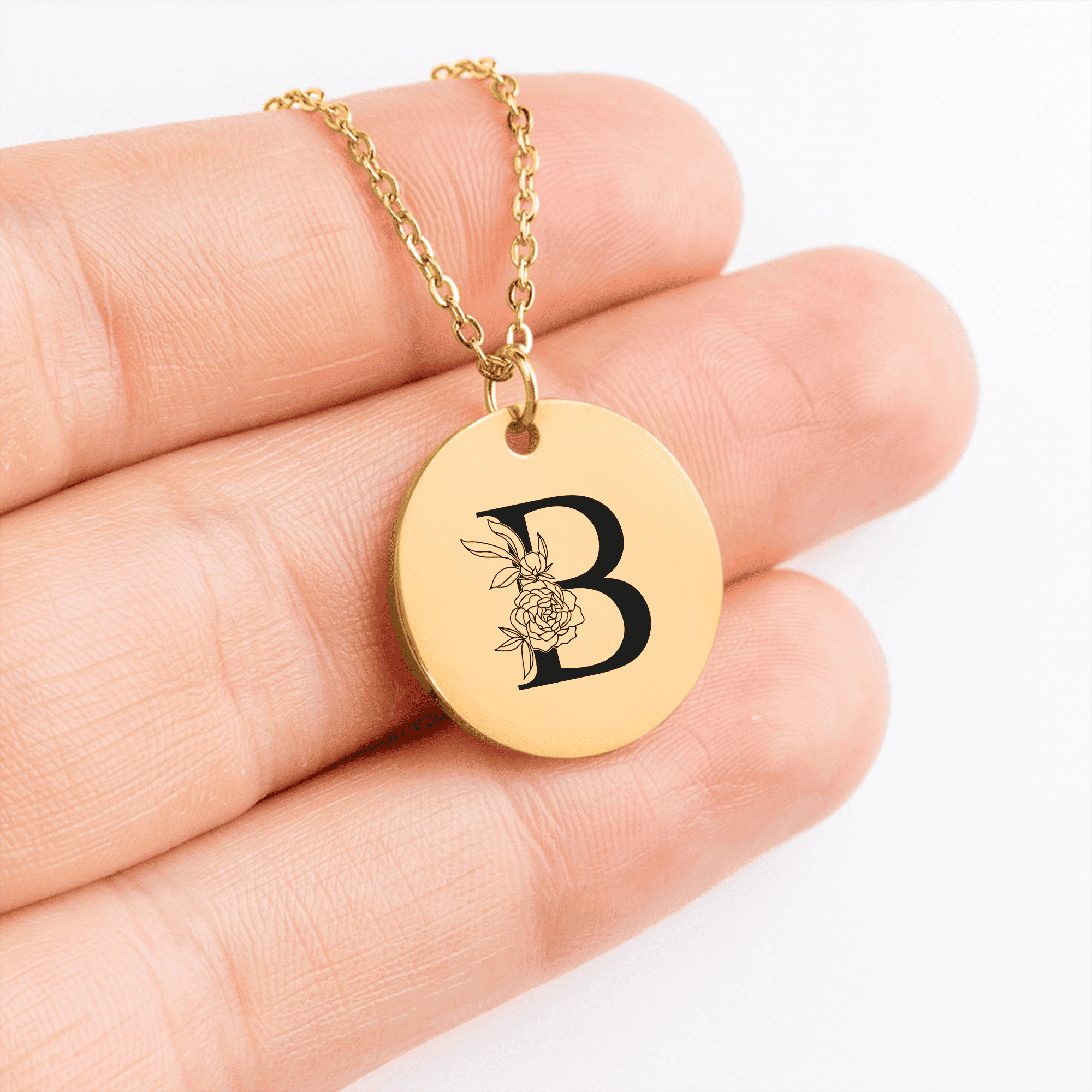 Floral Initial Necklace – B