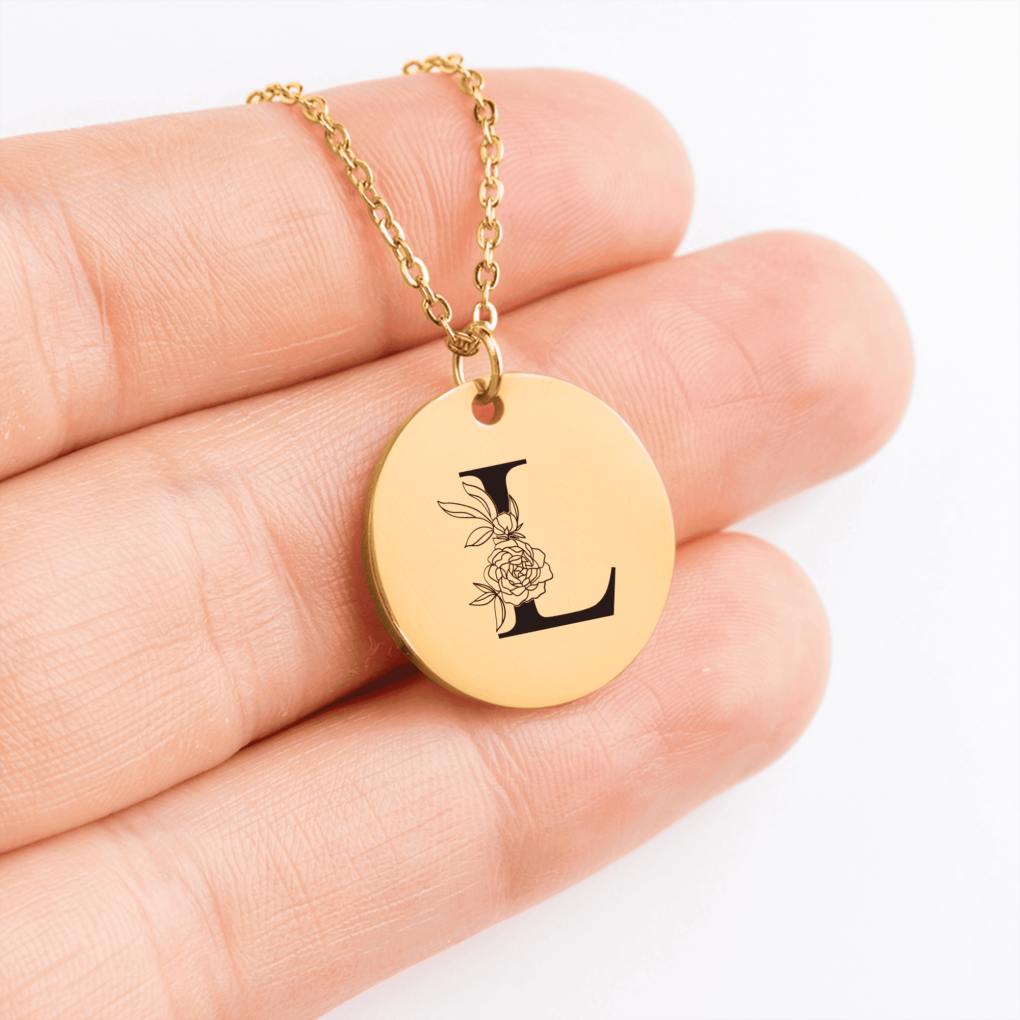 Floral Initial Necklace – L