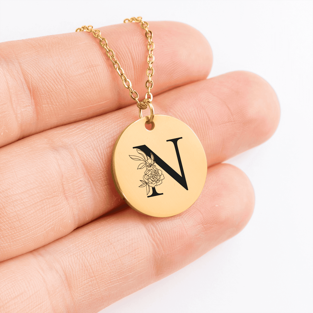 Floral Initial Necklace – N