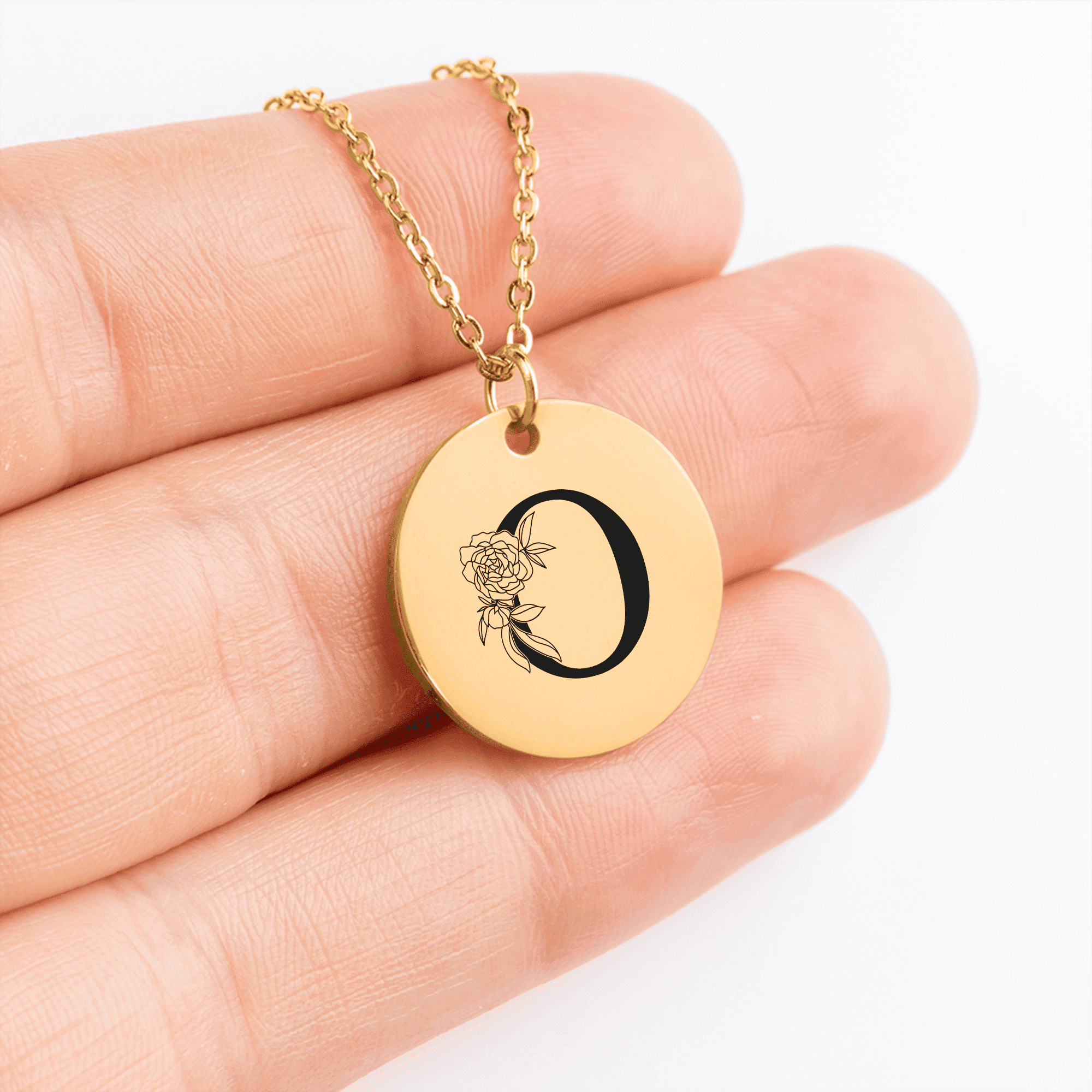 Floral Initial Necklace – O