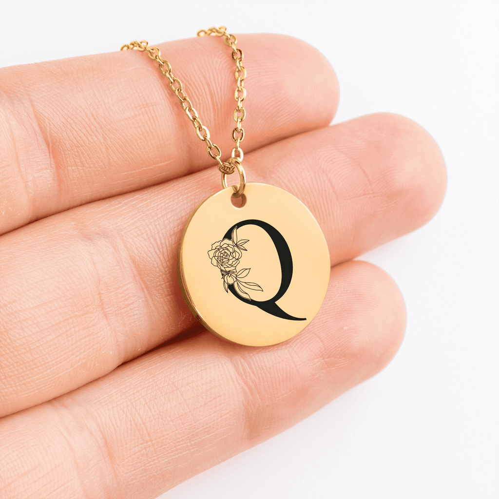 Floral Initial Necklace – Q