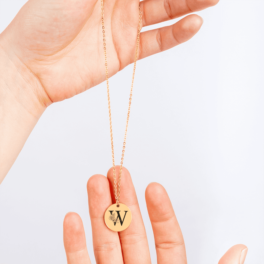 Floral Initial Necklace – W