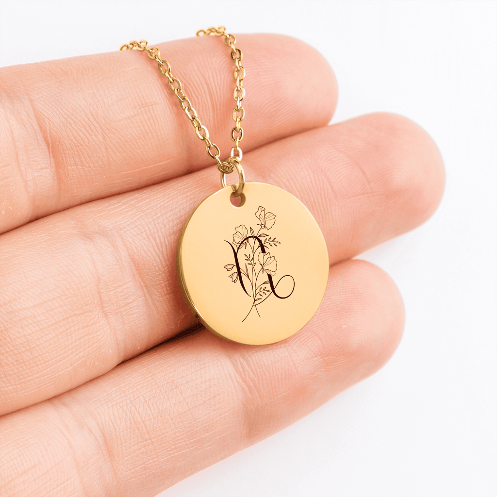 Capricorn Floral Zodiac Sign Coin Necklace