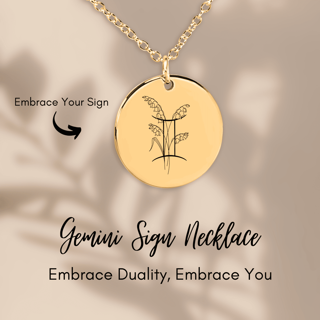 Gemini Floral Zodiac Sign Coin Necklace