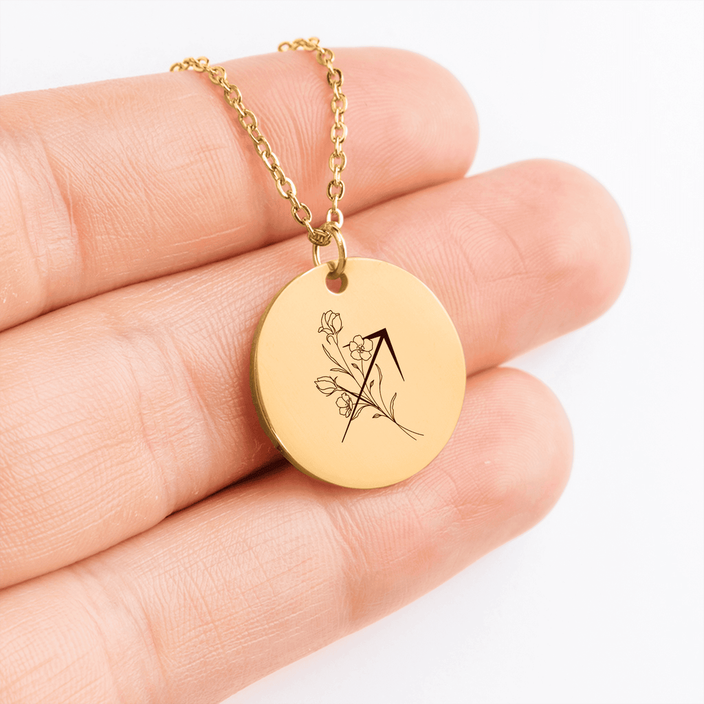Sagittarius Floral Zodiac Sign Coin Necklace