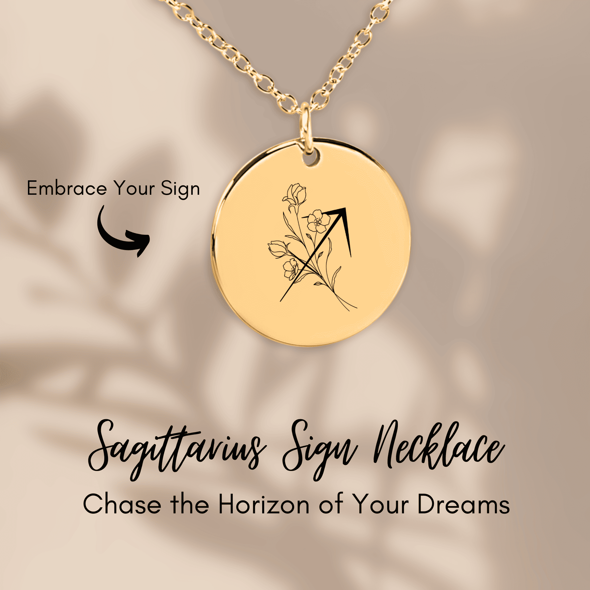 Sagittarius Floral Zodiac Sign Coin Necklace