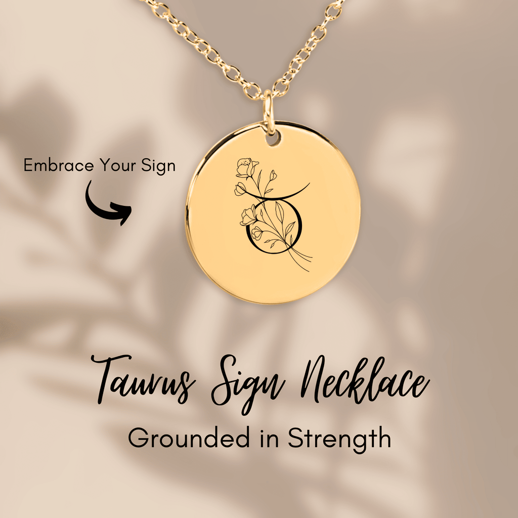 Taurus Floral Zodiac Sign Coin Necklace