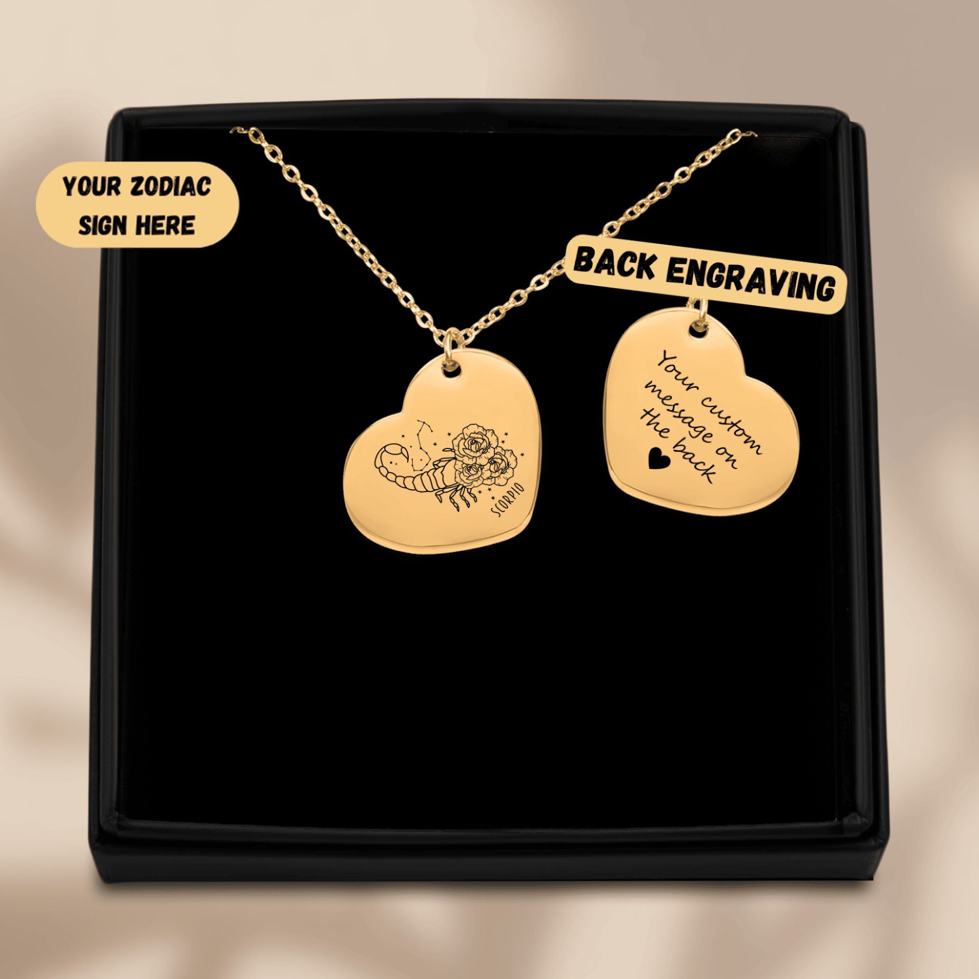 Scorpio Zodiac Sign Heart Necklace