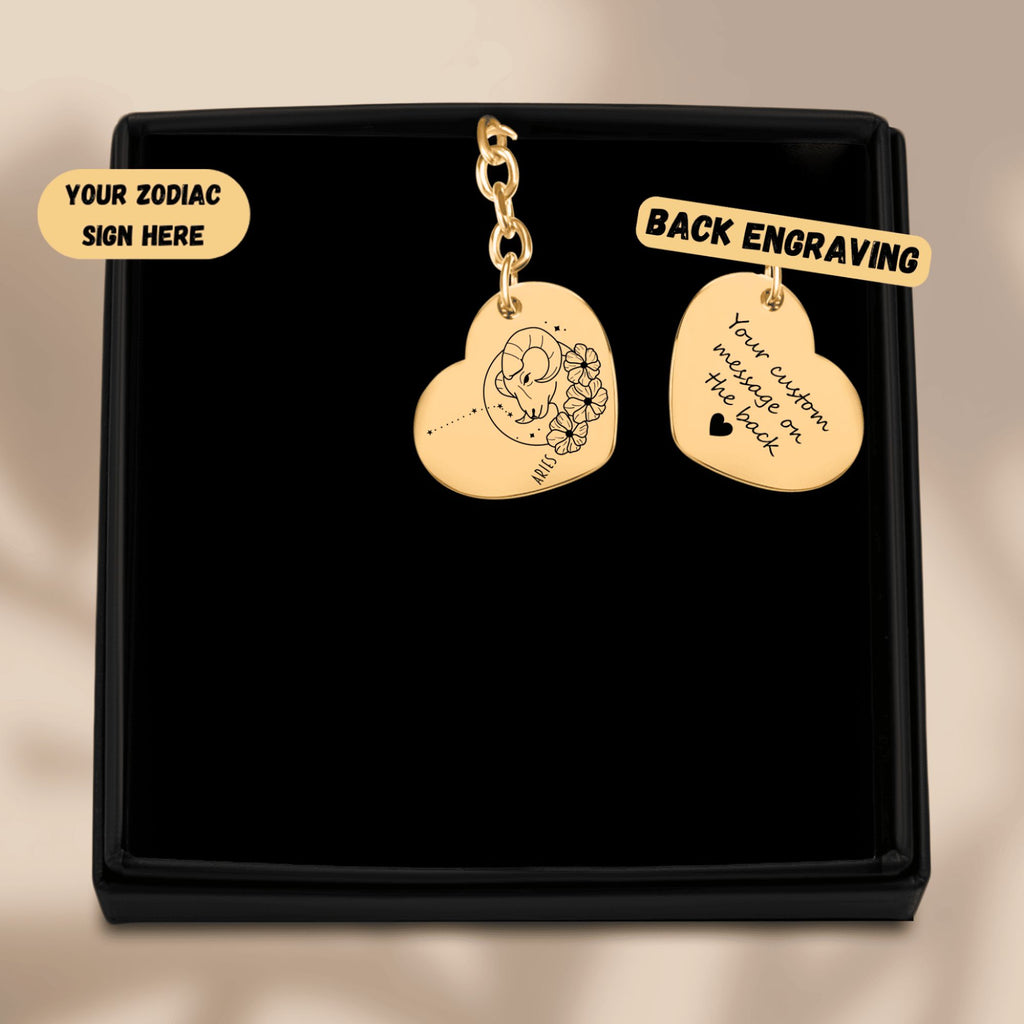Aries Zodiac Sign Heart Keychain
