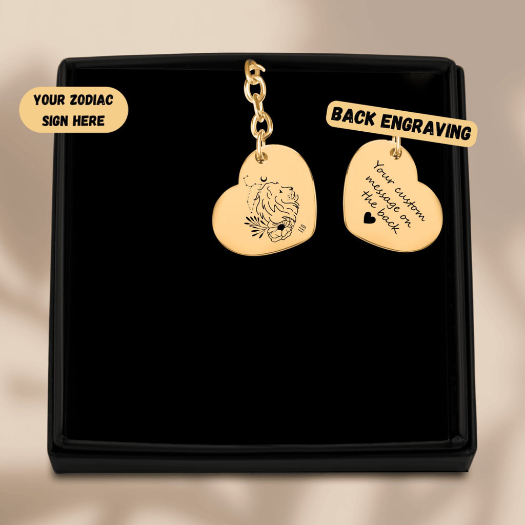 Leo Zodiac Sign Heart Keychain