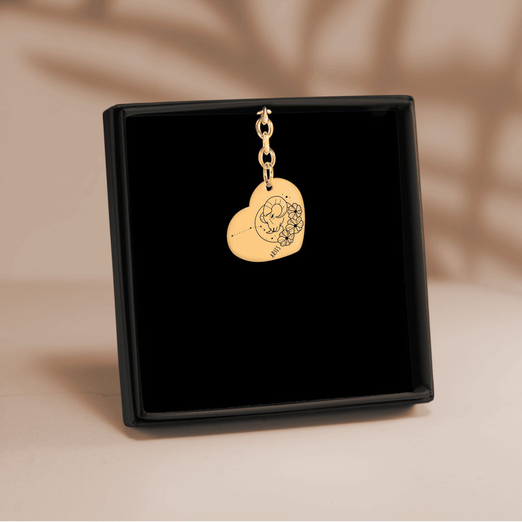 Aries Zodiac Sign Heart Keychain