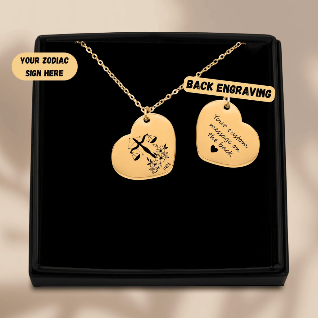 Libra Zodiac Sign Heart Necklace